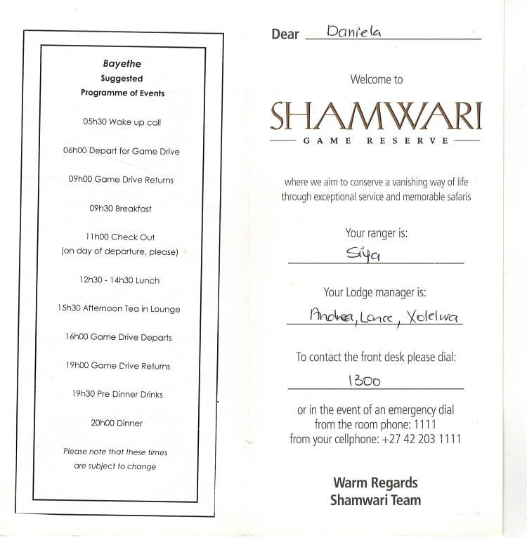Safari Programm vom Shamwari Private Game Reserve