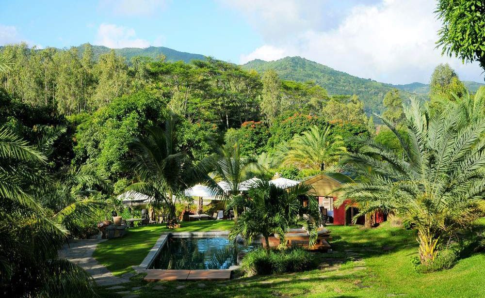 Tropischer Garten und Pool des Lakaz Chamarel