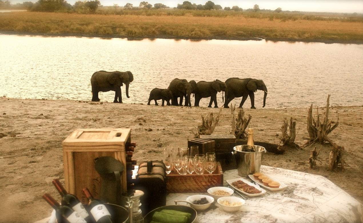 Sundowner mit Elefanten im Bwabwata Nationalpark
