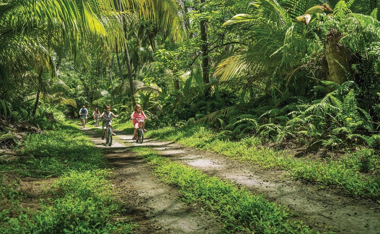 Fahrradtour durch das üppiggrüne Inselinnere Fahrradtour auf der Amiranteninsel Desroches