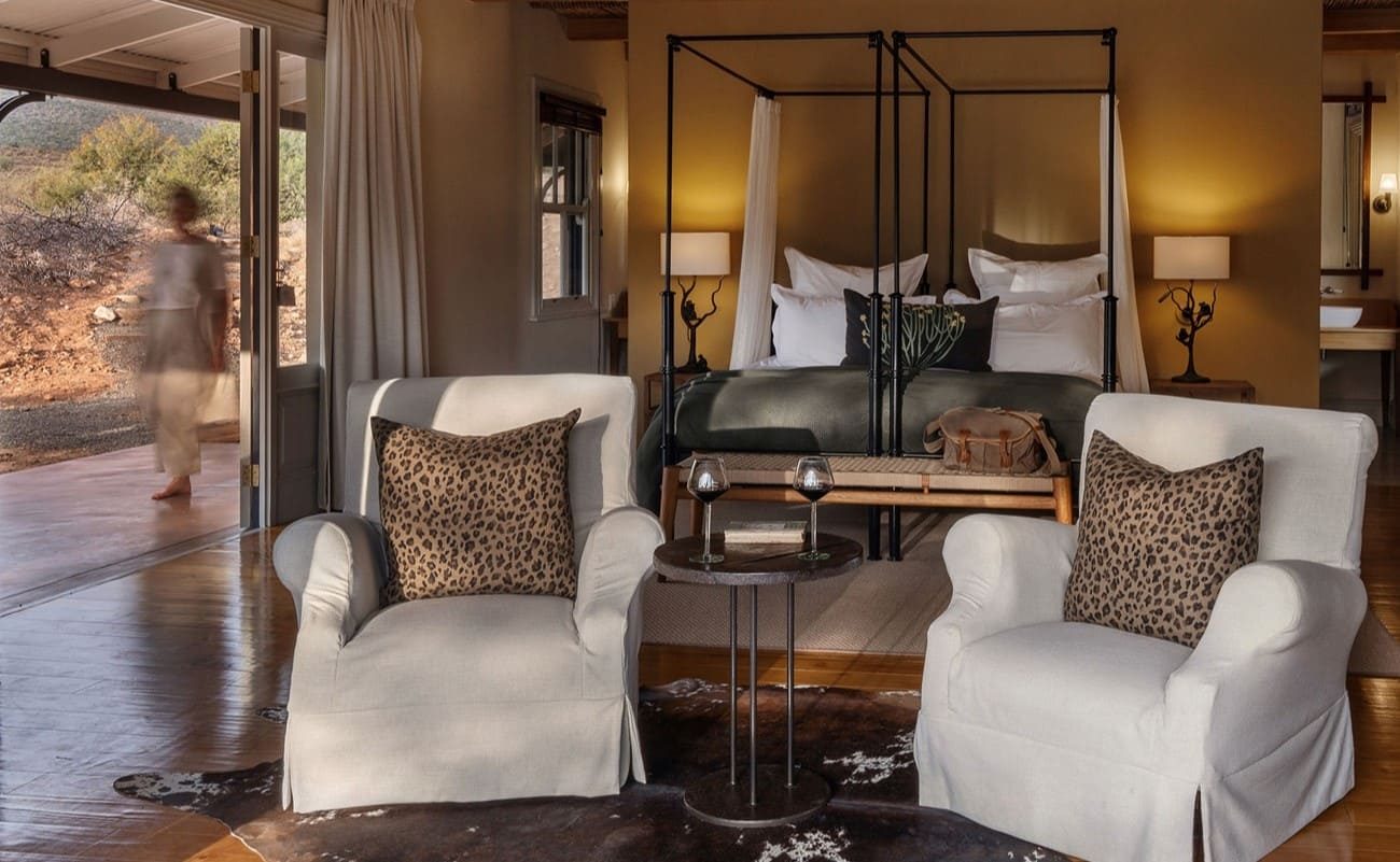 Samara Karoo Lodge Karoo Suite Schlafzimmer Schlafzimmer einer Karoo Suite