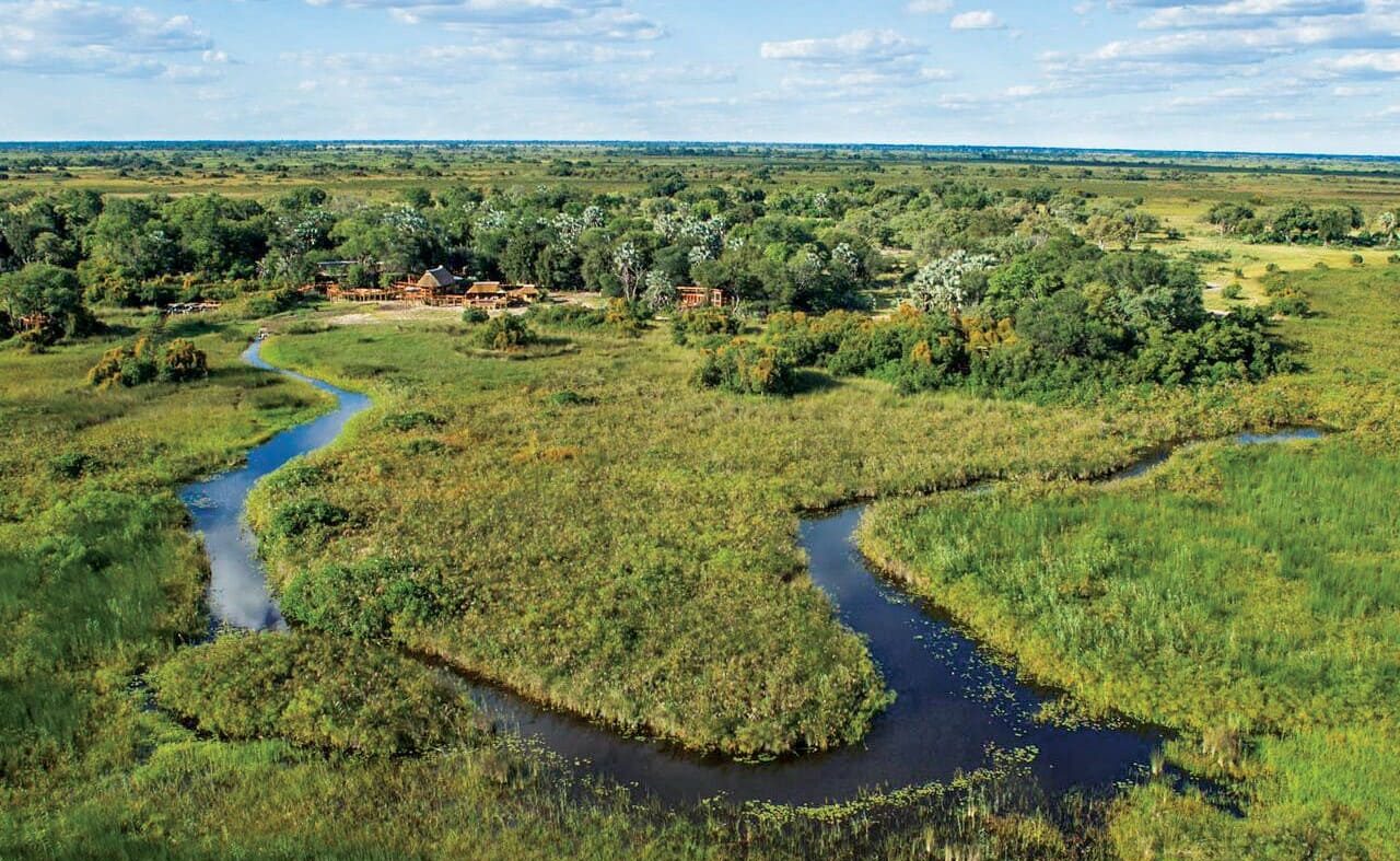 Blick auf das Camp Okavango, Große Botswana Safari