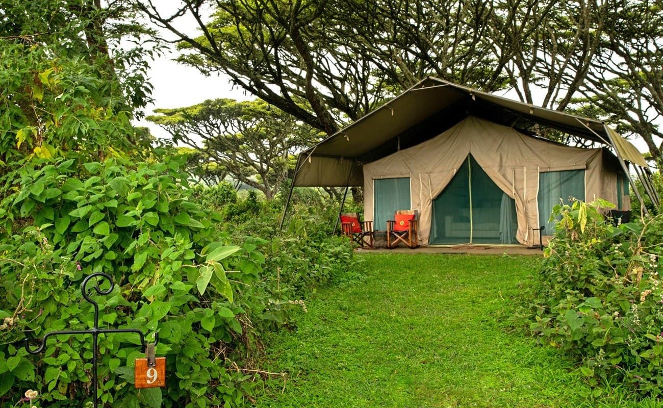 Lemala Ngorongoro Zelt von außen Blick auf ein Luxuszelt von Lemala Ngorongoro