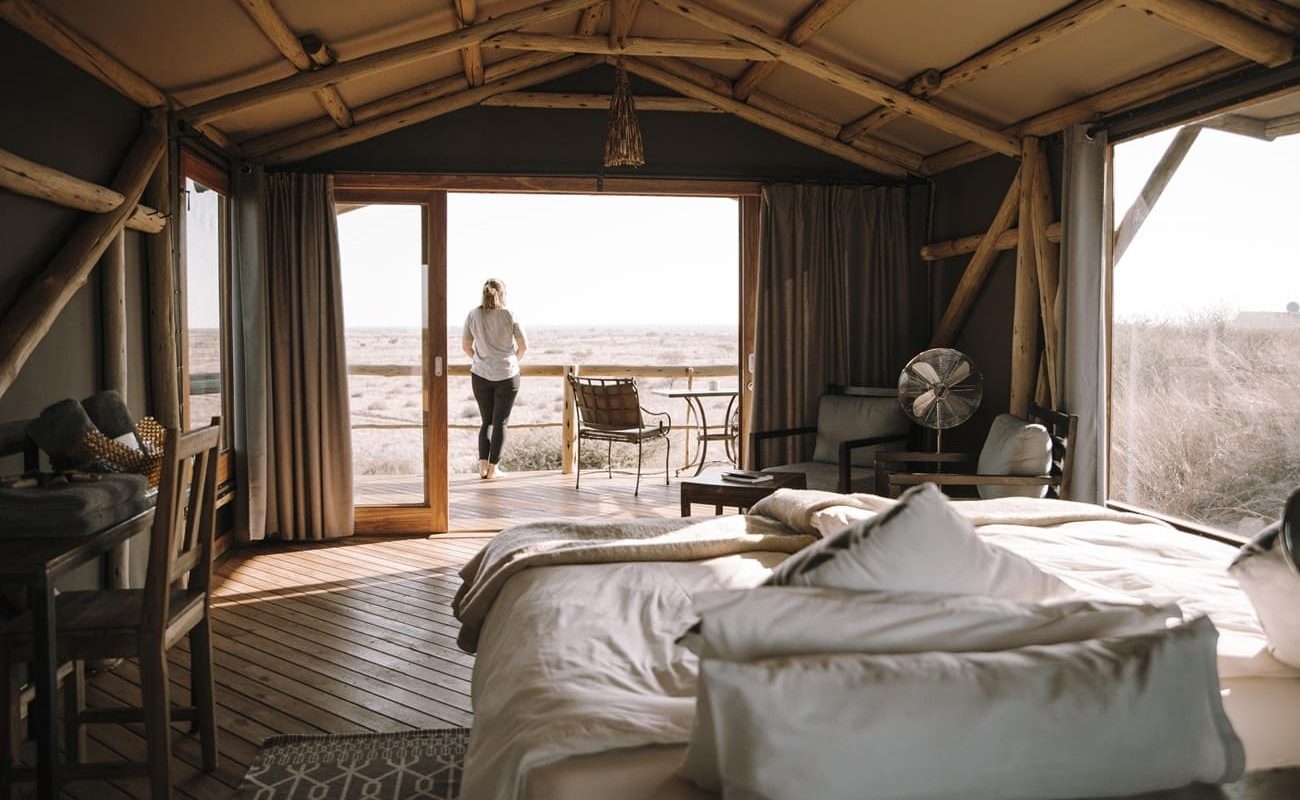 Teufelskrallen Lodge Zelt innen Aussicht Teufelskralle Lodge Zelt