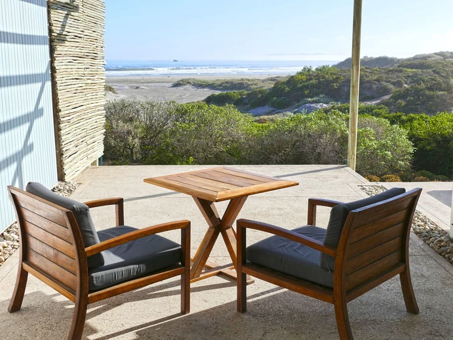 Blick auf den Strand von Paternoster vom Strandloper Ocean aus