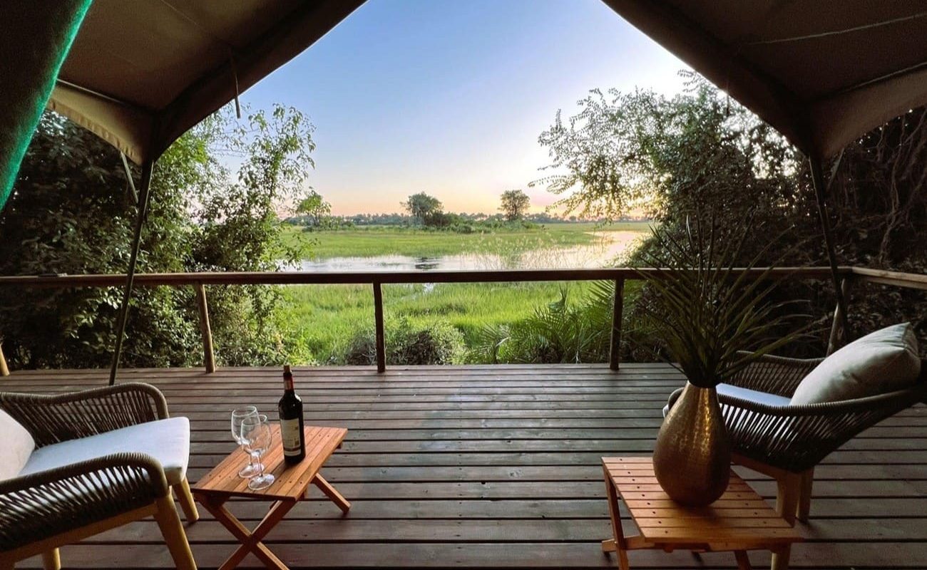 Veranda eines Zeltes im Kala Camp, Okavango Delta